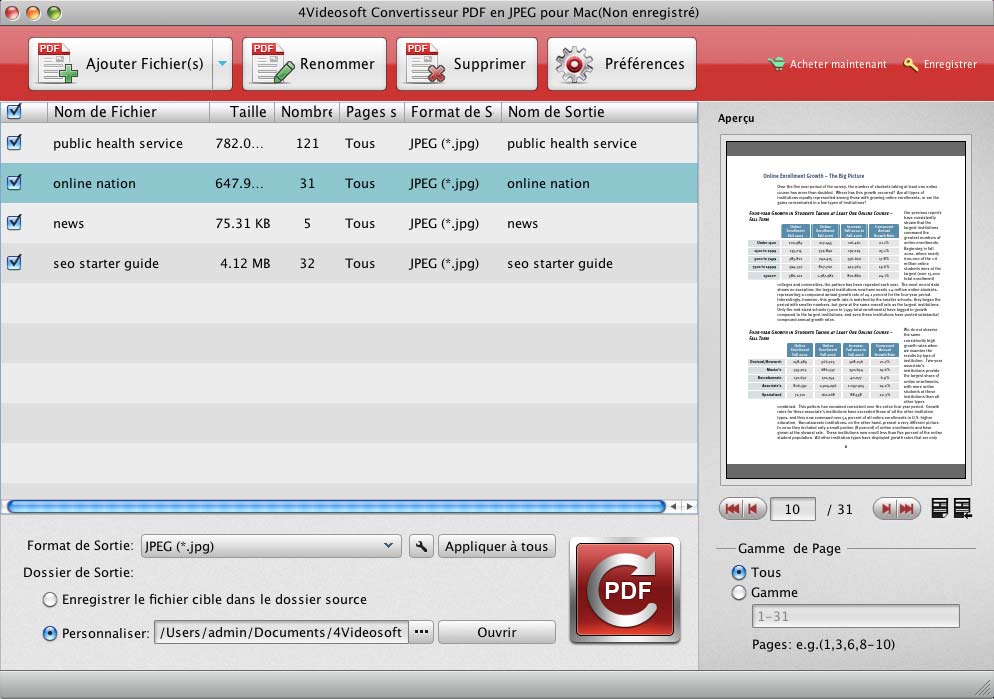 Convertisseur PDF en JPEG pour Mac Librement convertir PDF en format