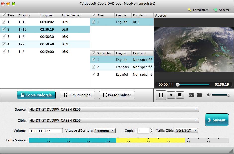 Screenshot of 4Videosoft Copie DVD pour Mac 4Videosoft Copie DVD pour Mac screenshot