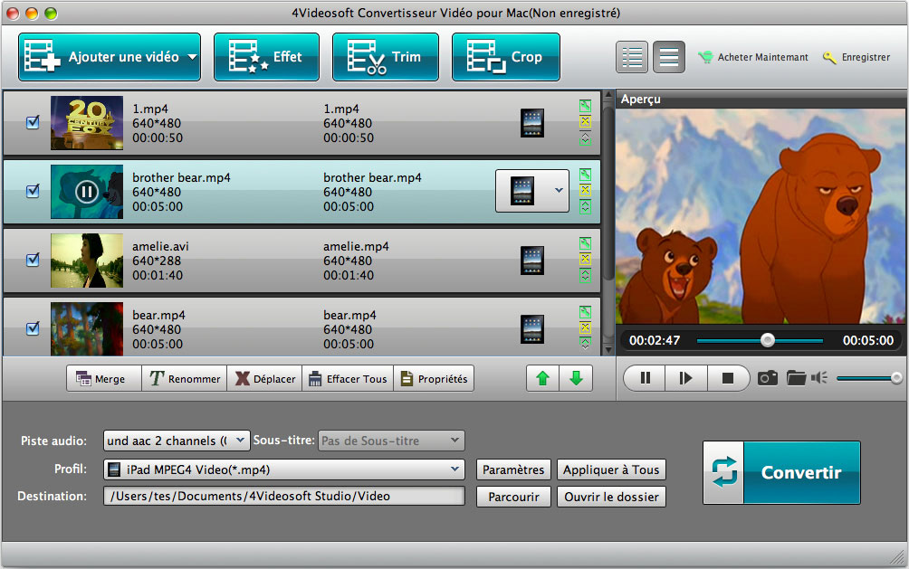 Screenshot of 4Videosoft Convertisseur Vidéo pour Mac 4Videosoft Convertisseur Vidéo pour Mac screenshot